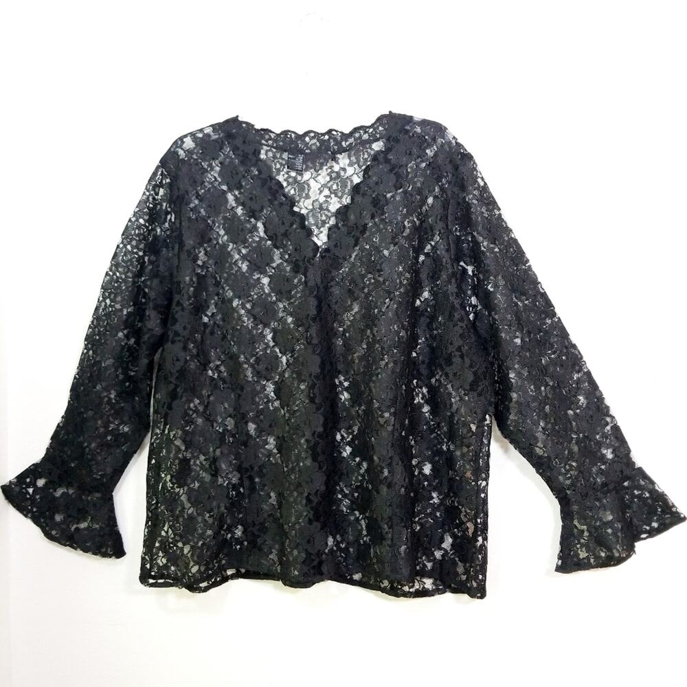 Club Z Collection sheer lace beaded bell slv top